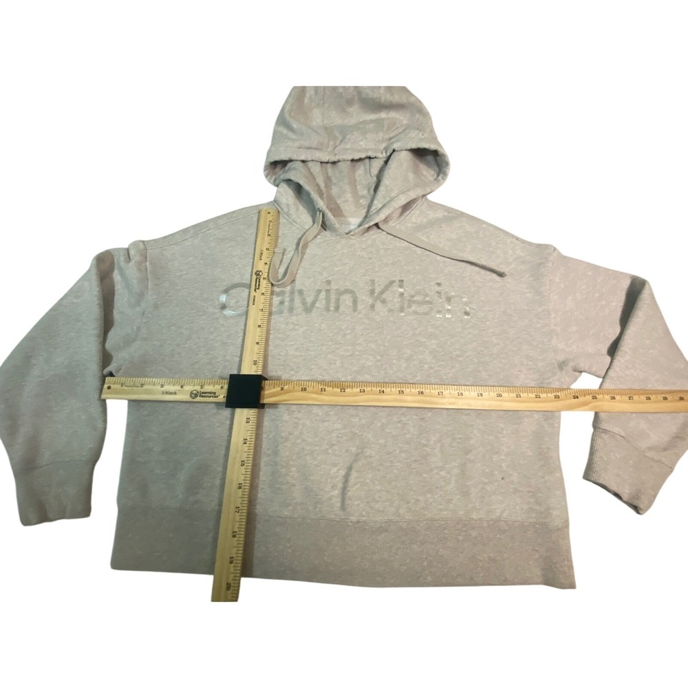 Calvin Klein Jeans Womens Lg Hoodie Gray Metallic Silver Logo Cropped Pullover - Picture 5 of 7
